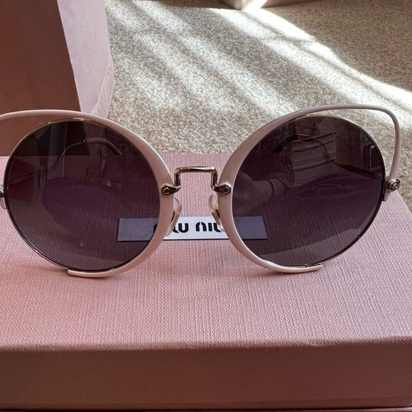 Miu Miu Circle Cat Eye Pink/White/Gold Sunglasses - Picture 3 of 10